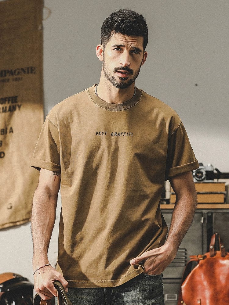 Men's white cotton short-sleeved T-shirt with American style fit, casual and comfortable, from Showlu Fashion Store.