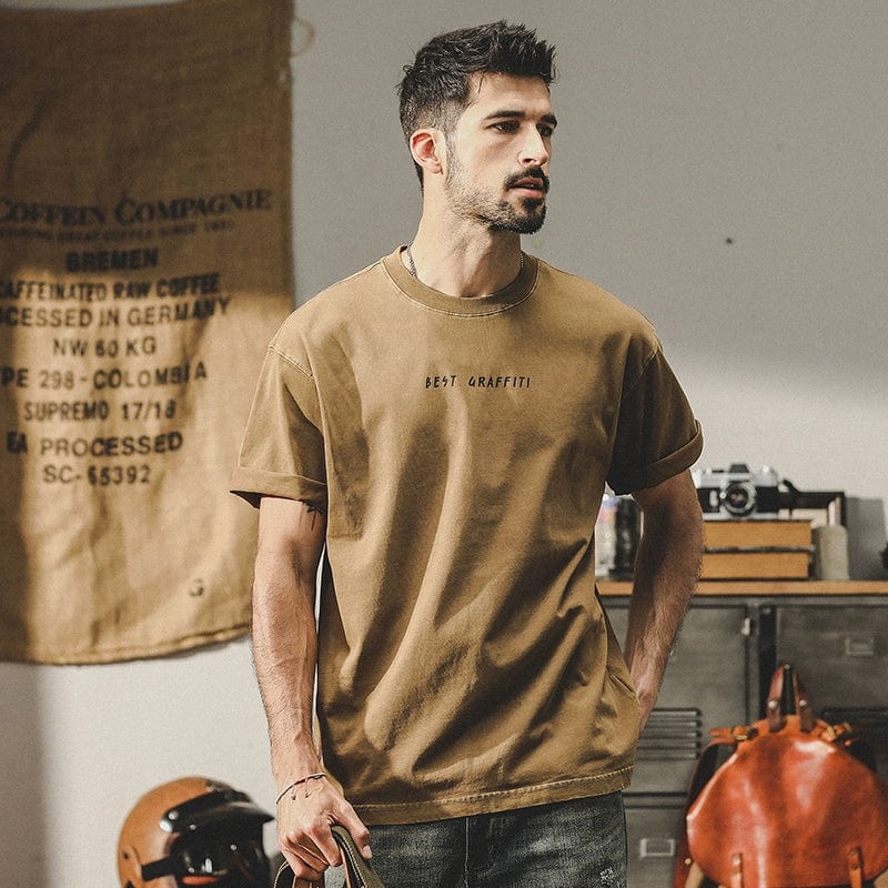 Men's loose American style cotton short-sleeved T-shirt by Showlu Fashion, featuring a comfortable fit and classic design.