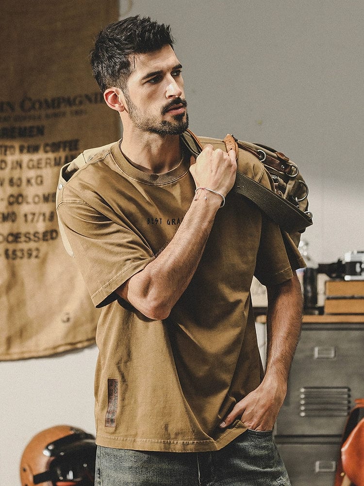 Jereno men's pure cotton short-sleeved T-shirt in a loose American style, displayed on a hanger with a plain background.