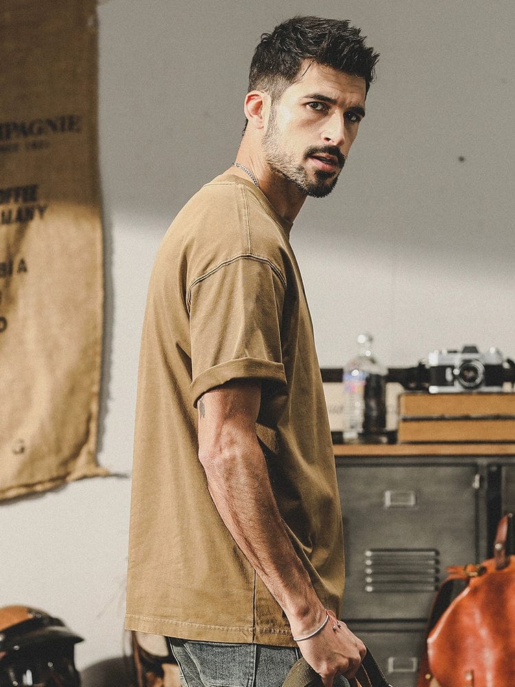 Men's white cotton short-sleeved T-shirt with a loose American style fit, from Showlu Fashion Store.