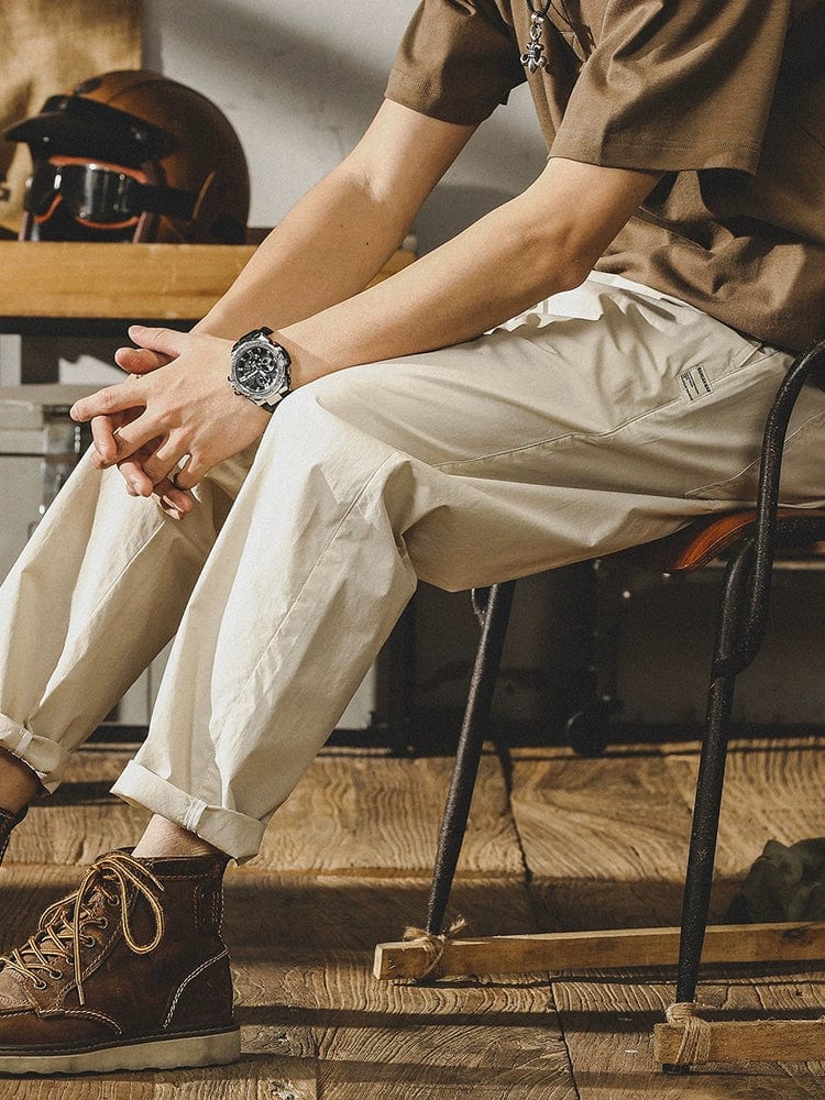 Jereno Ice Silk Cotton Tapered Pants by Showlu Fashion Store, lightweight quick-dry pants with a minimalist design and tapered fit.