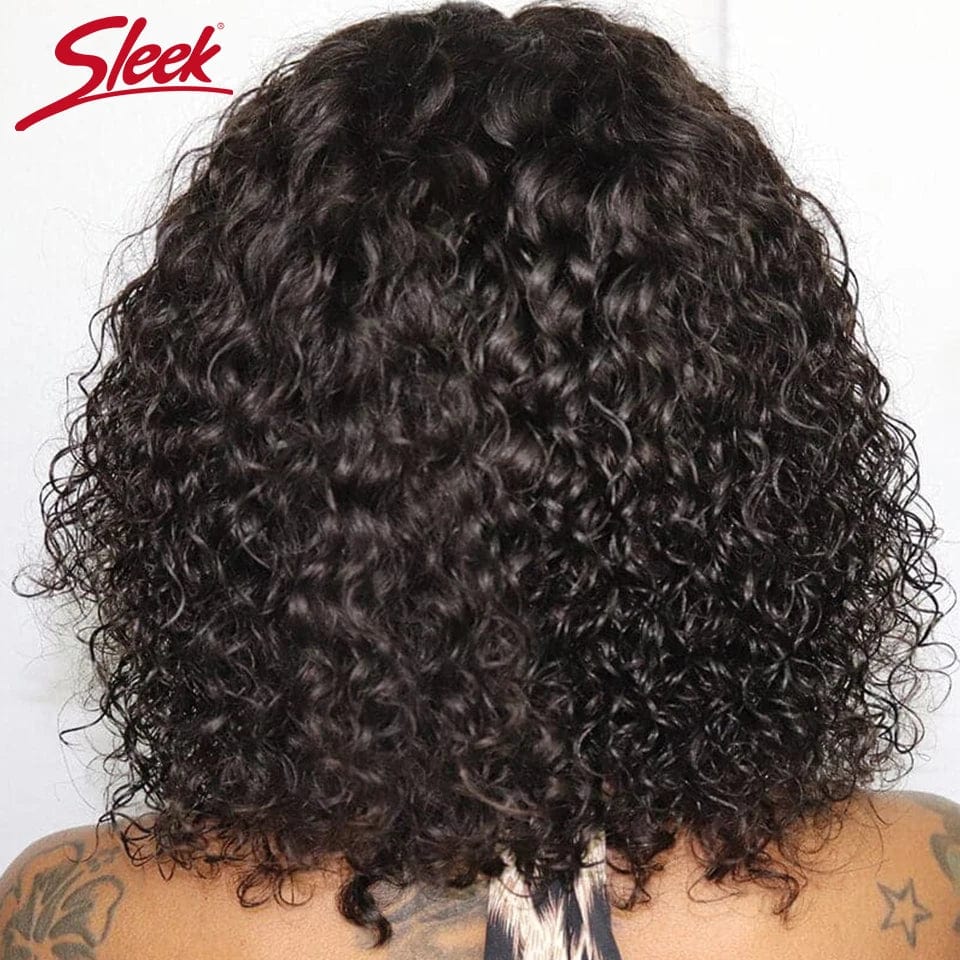 Honey blonde Jerry curly short bob human hair wig with bangs, glueless style, showcasing water wave texture for women.