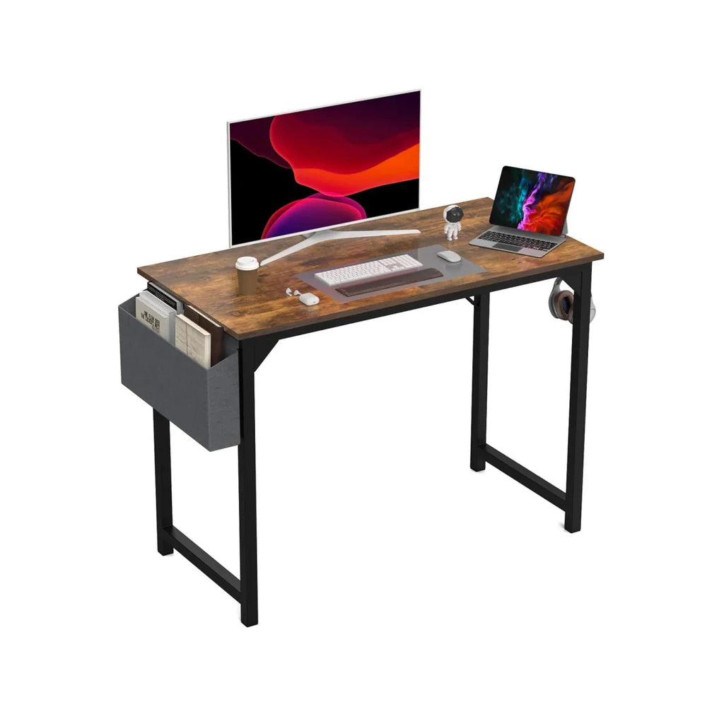 Modern JHK computer desk with storage bag, headphone hook, compact design, suitable for study or gaming, easy to assemble.