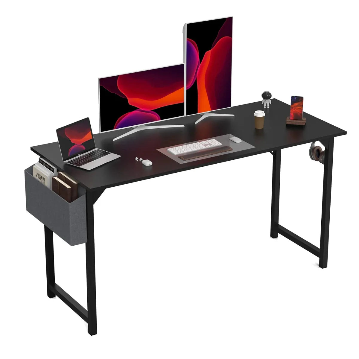SHOWLU FASHION STORE JHK computer desk with storage bag and headphone hook, modern compact writing and gaming table for office or study