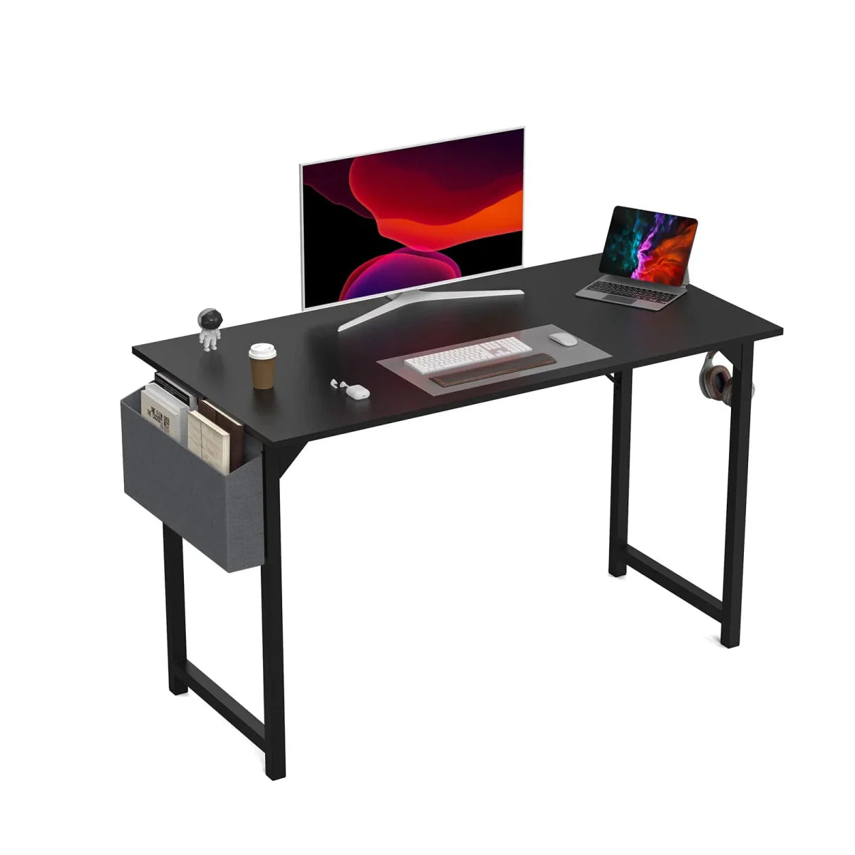 Modern JHK computer desk with storage bag, headphone hook, and sleek design, ideal for study or gaming setups.