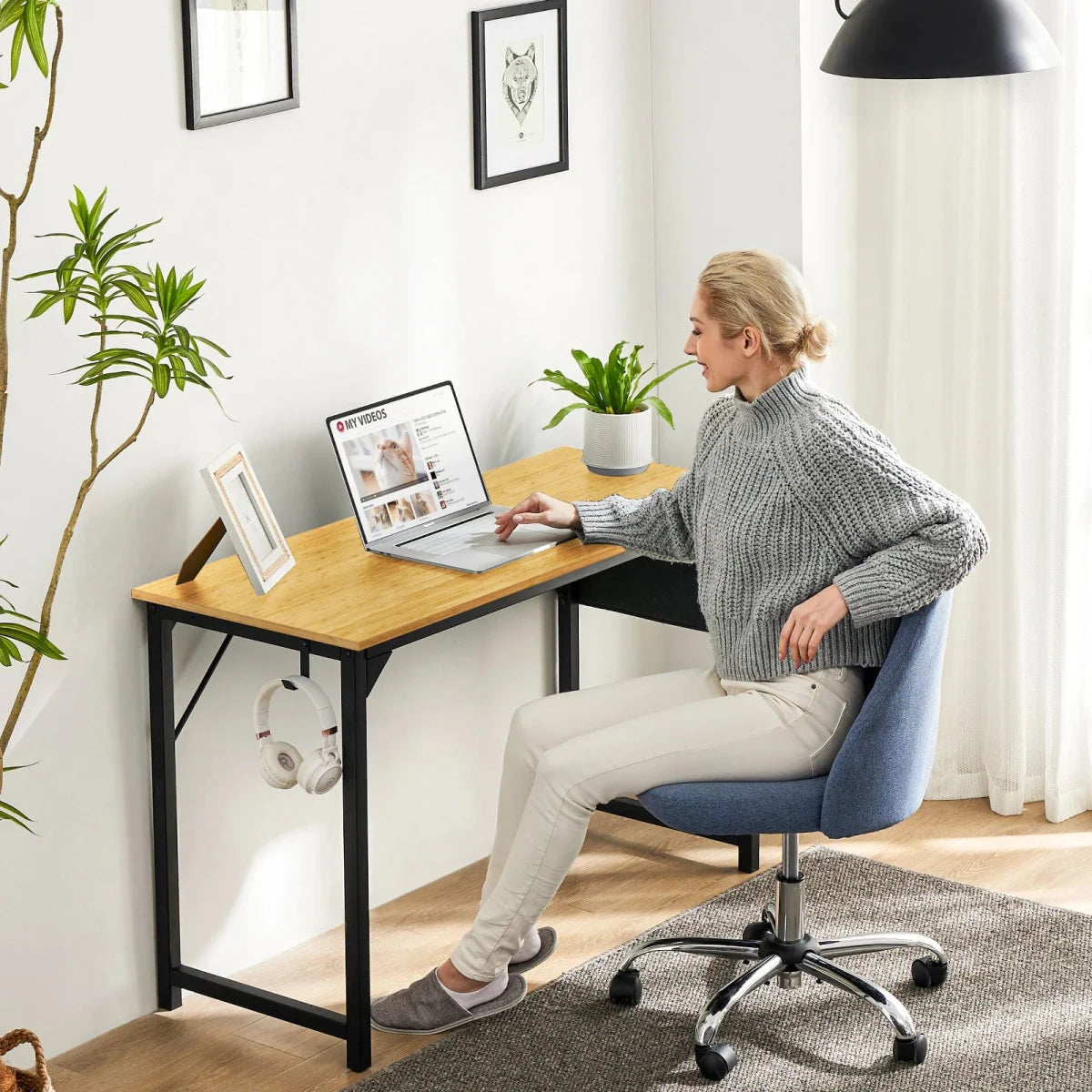 Modern JHK computer desk by SHOWLU FASHION STORE with storage bag, headphone hook, simple style, compact design, easy to assemble