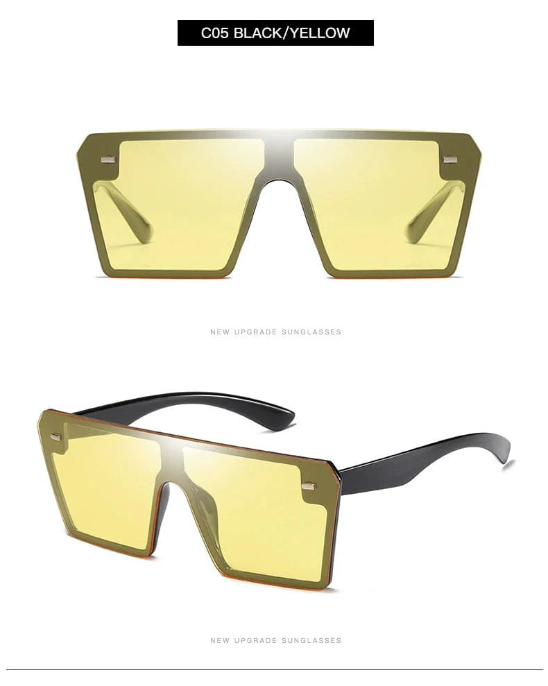 Showlu Retro Square Sunglasses with large rims, UV protection, trendy fashion eyewear for men and women, stylish and slim look