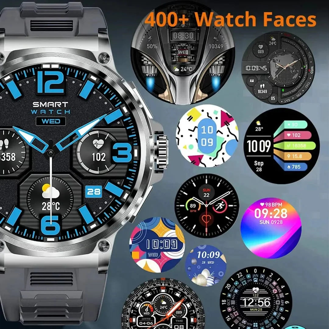 KAVSUMI Smart Watch with 1.85-inch HD display, Bluetooth call, fitness tracker, heart monitor, and 710mAh battery for Android and iOS.