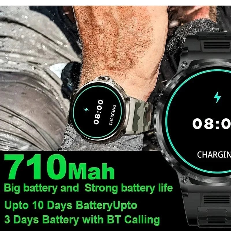 KAVSUMI Smart Watch with 1.85-inch HD screen, Bluetooth call, fitness tracker, heart monitor, and 710mAh battery for Android and iOS.