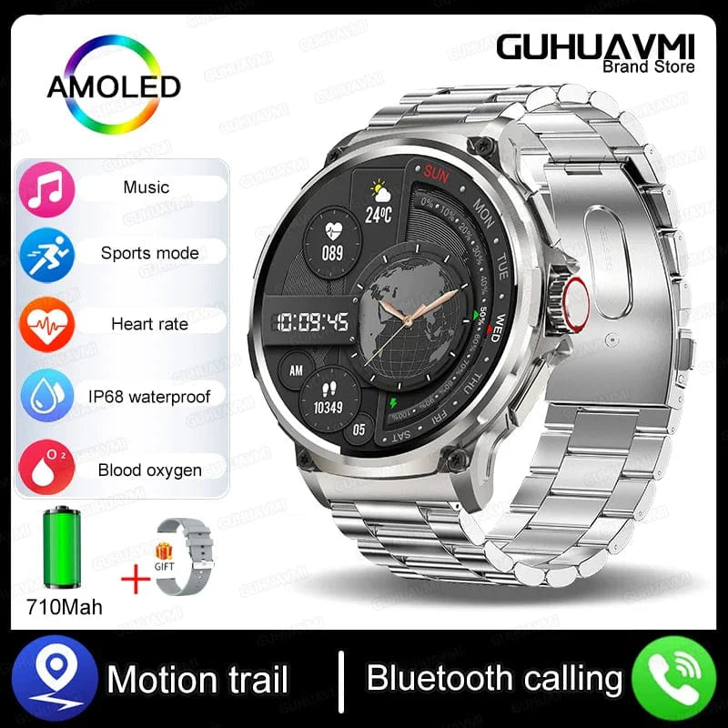 KAVSUMI Smart Watch with 1.85-inch HD display, Bluetooth call, fitness tracker, heart monitor, and 710mAh battery for Android and iOS.