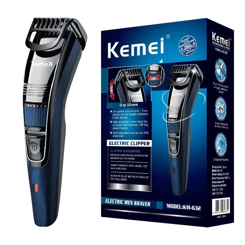Kemei 632 cordless beard trimmer and hair clipper with adjustable 0.5-10mm length, rechargeable for men's facial and hair grooming