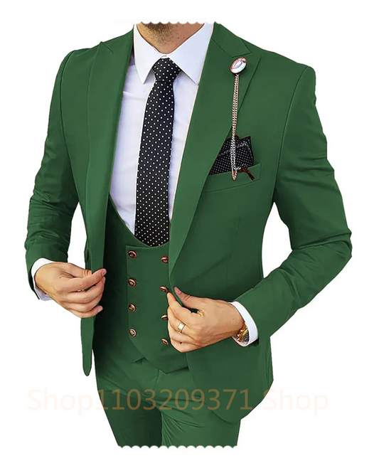 Khaki Men's Suits 3 Pieces Wedding Business Suits Groom Tuxedos Slim Fit Peaked Lapel Blazer Vest Pants Formal Men Suits - SHOWLU FASHION STORE