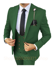 Khaki Men's Suits 3 Pieces Wedding Business Suits Groom Tuxedos Slim Fit Peaked Lapel Blazer Vest Pants Formal Men Suits - SHOWLU FASHION STORE