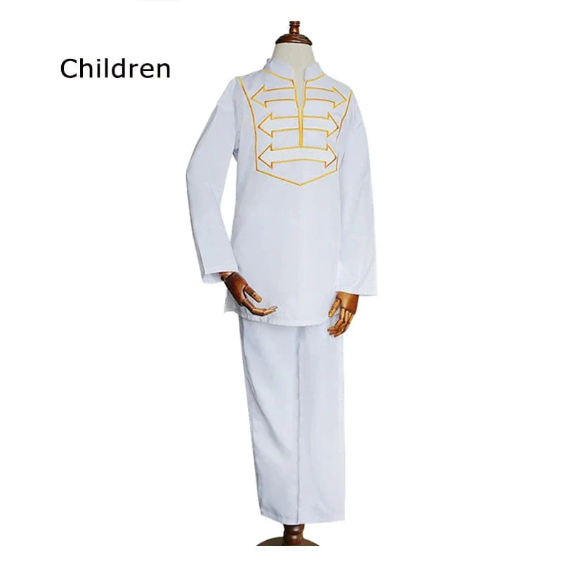 H&D Boys African Dashiki suit with embroidered long sleeve shirt and matching pants, stylish traditional children's clothing.