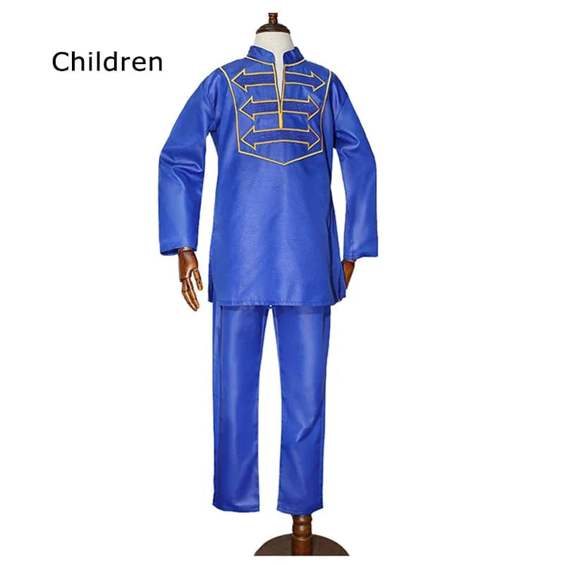 H&D Boys African Dashiki suit with embroidered long sleeve shirt and matching pants, traditional colorful children's clothing.