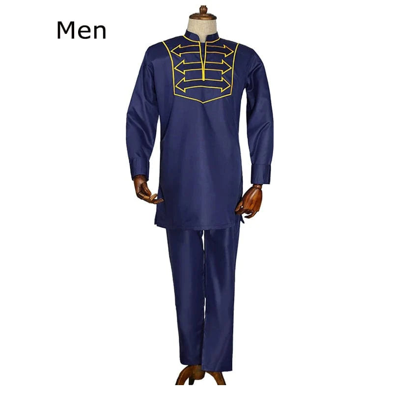 H&D Boys African Dashiki suit with long sleeve embroidered shirt and matching pants, traditional colorful African clothing for kids.