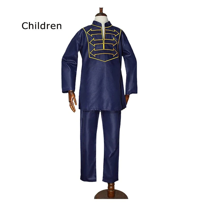 H&D Boys African Dashiki suit with long sleeve embroidered shirt and matching pants, vibrant traditional African clothing for kids