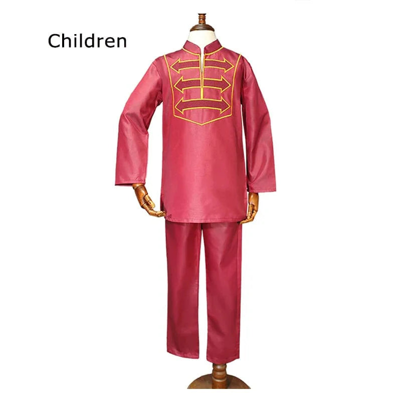 H&D Boys African Dashiki suit with embroidered long sleeve shirt and matching pants, stylish traditional kids' clothing for parties