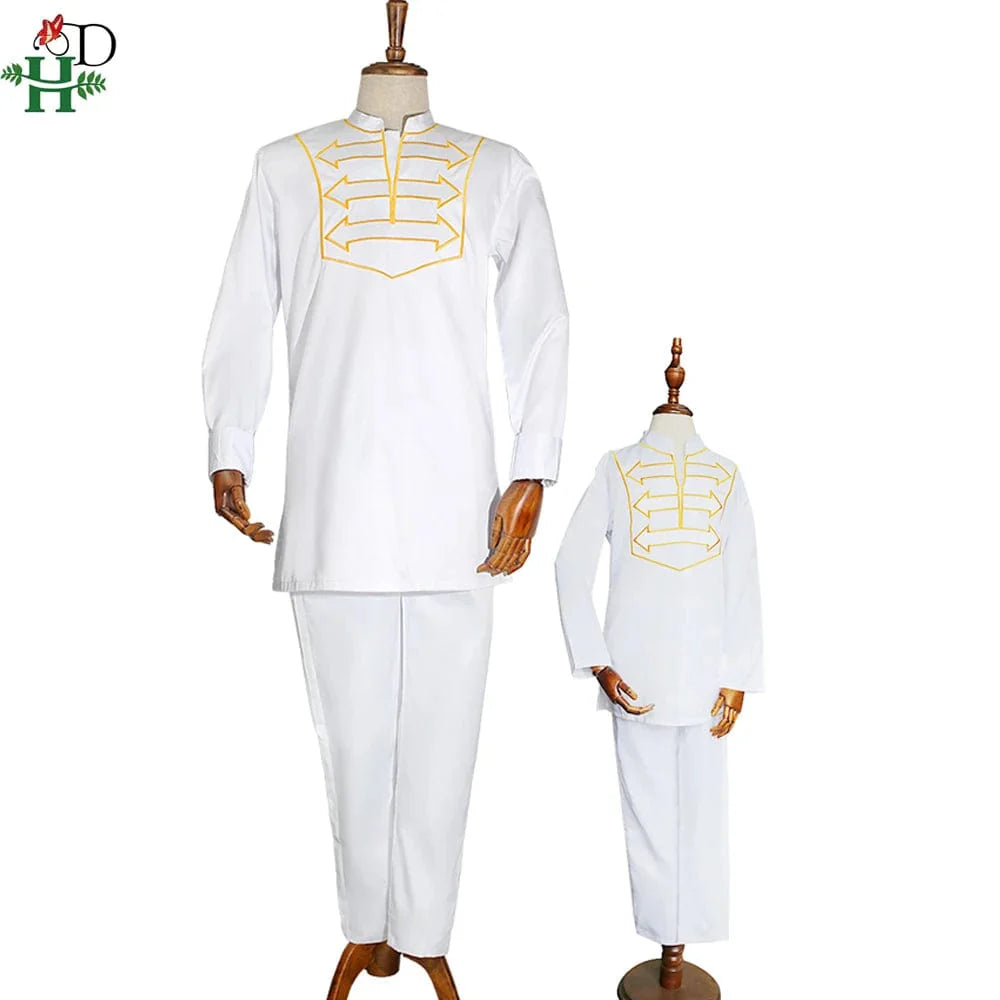 H&D Boys African Dashiki suit with long sleeve embroidery shirt and matching pants, traditional colorful African clothing for children