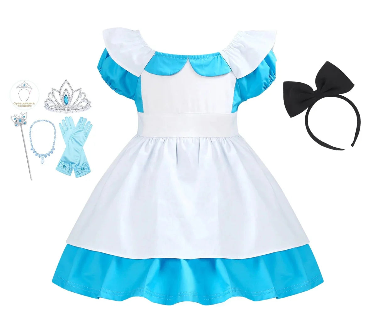 Alice in Wonderland girls cosplay costume featuring a princess dress with accessories, perfect for Halloween, parties, or cosplay events.