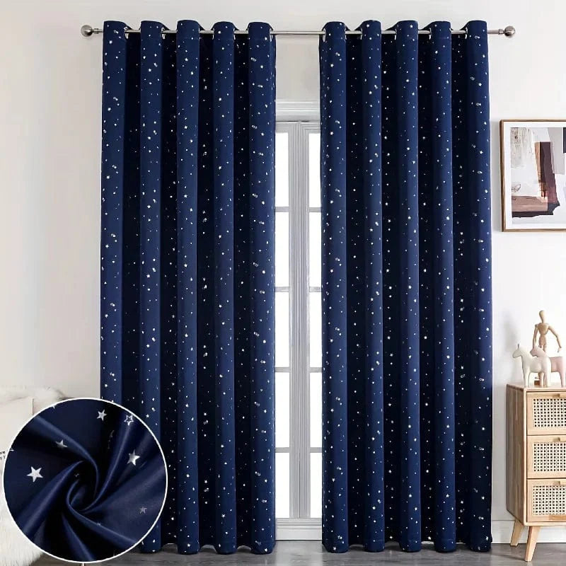 Black Kids Blackout Curtains with star pattern and grommet top, ideal for bedroom or living room window decor by Showlu Fashion Store