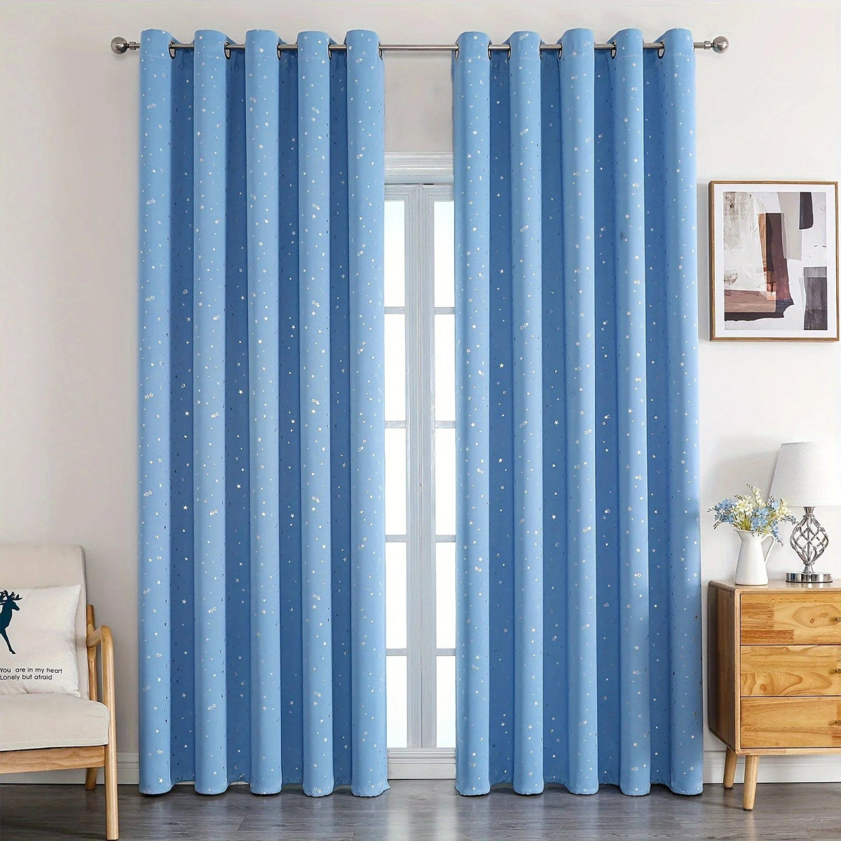 Kids Curtains Blackout With Stars Grommet Top For Bedroom Living Room Window Drapes - SHOWLU FASHION STORE