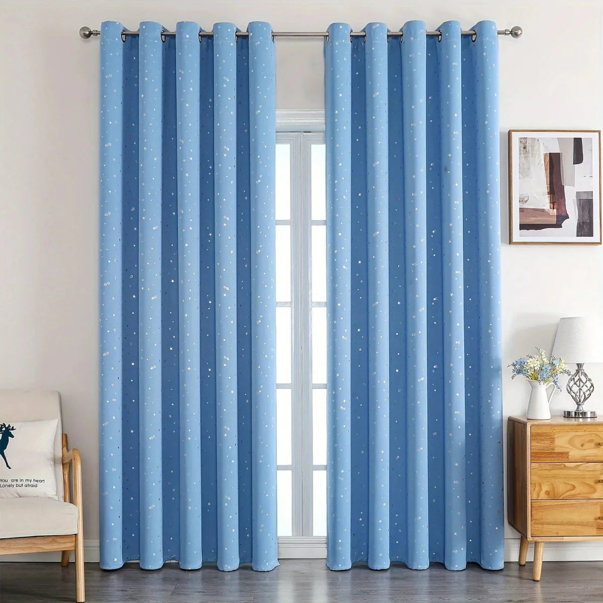 Kids blackout curtains with star pattern and grommet top, perfect for bedrooms or living rooms, by SHOWLU FASHION STORE.
