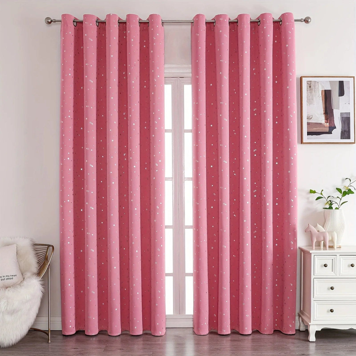Kids Curtains Blackout With Stars Grommet Top For Bedroom Living Room Window Drapes - SHOWLU FASHION STORE