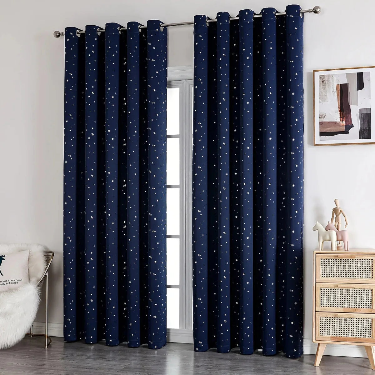 Kids blackout curtains with star pattern and grommet top, perfect for bedroom or living room window decor by Showlu Fashion Store.