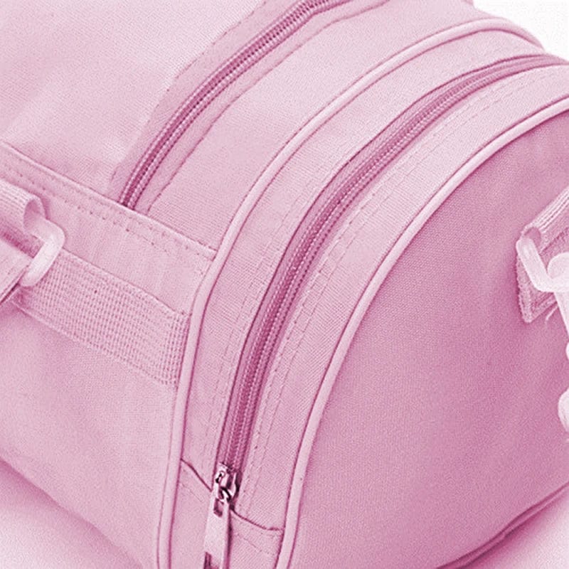 Pink lace ballet duffel bag for girls with embroidery, designed for dance crossbody use, featuring a spacious canvas bag with shoulder strap.
