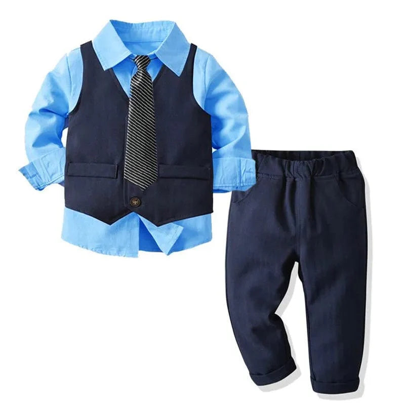 Kids boys formal wedding suit by Showlu Fashion, includes cotton blazer and vest set, perfect for special occasions in sizes 1-9T.