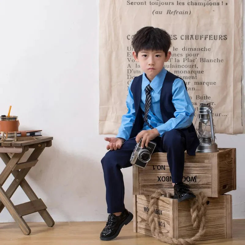 Kabeier Boys formal wedding suit by Showlu Fashion, cotton blazer and vest set for kids aged 1-9T, perfect for special occasions.