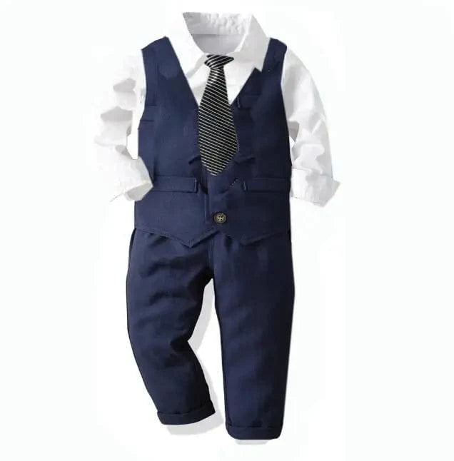 Kids boys formal wedding suit by Showlu Fashion, includes cotton blazer and vest set for ages 1-9T, perfect for special occasions.