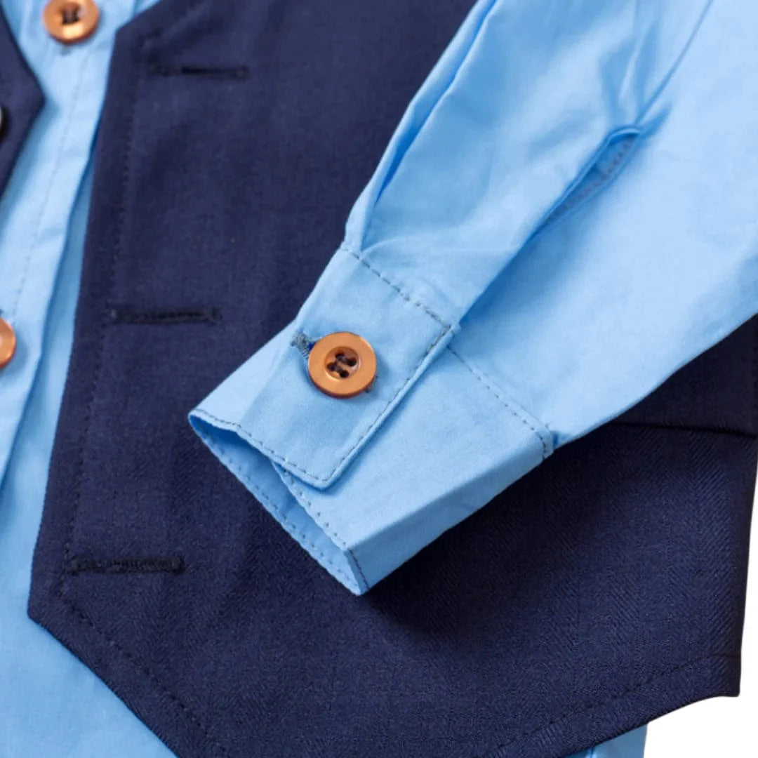 Kids boys' formal wedding suit by Showlu Fashion, includes cotton blazer, vest, and tie for ages 1-9 years.