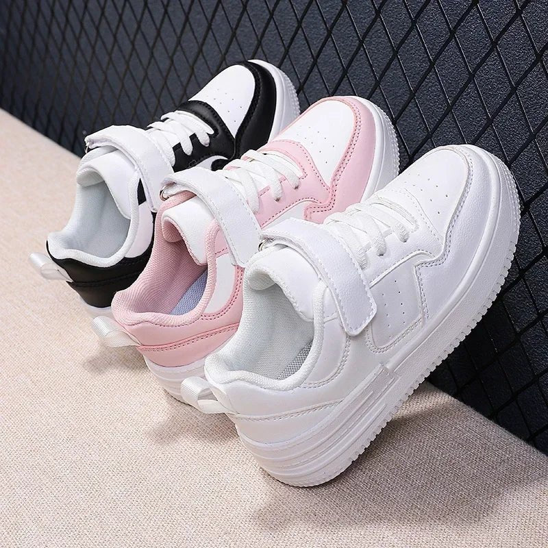 Kids white waterproof running shoes by SHOWLU FASHION STORE, breathable PU leather sneakers for boys and girls.