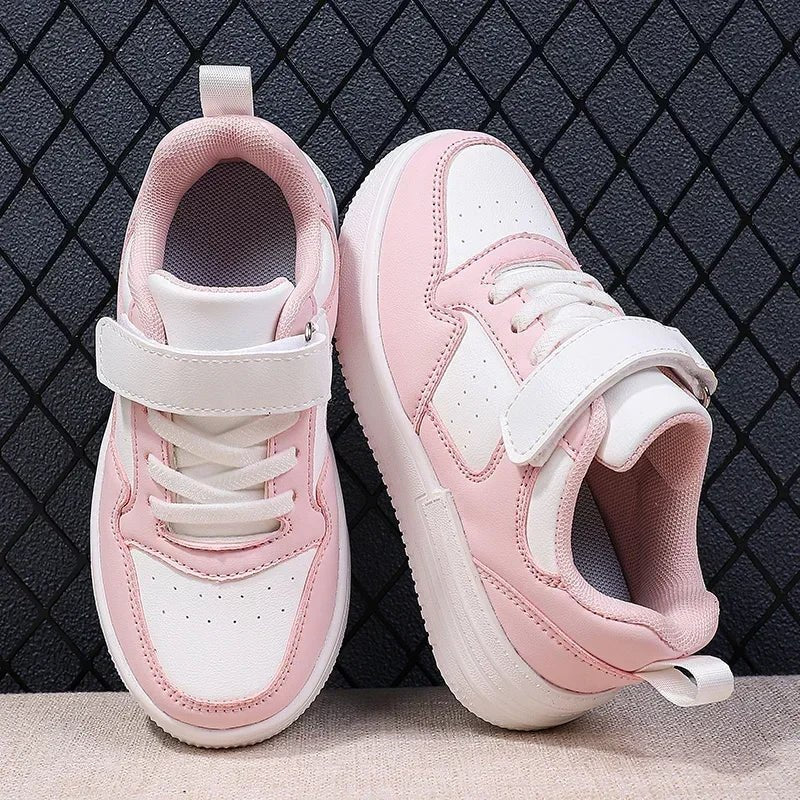 Kids white running shoes by SHOWLU FASHION STORE, waterproof PU leather sneakers for boys and girls, casual and breathable sport shoes.