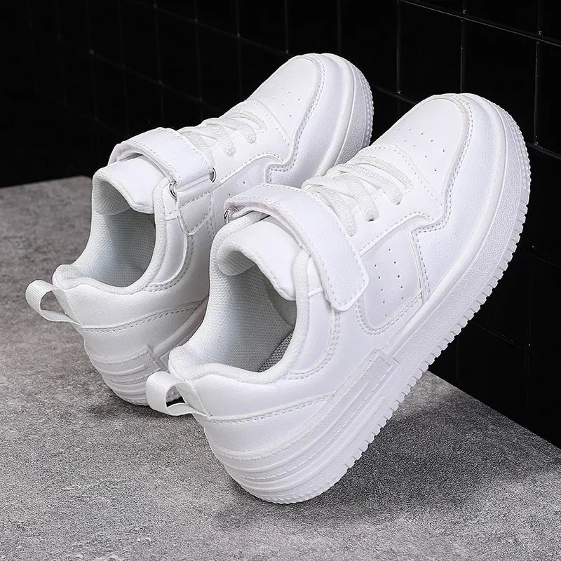 Kids white waterproof running shoes by SHOWLU FASHION STORE, casual sneakers with breathable PU leather for boys and girls.