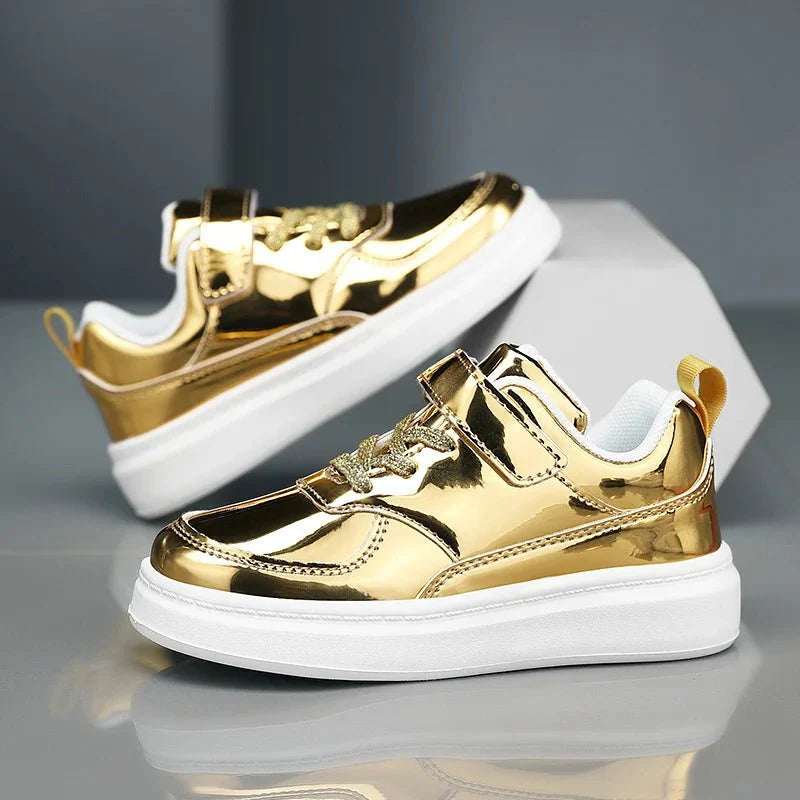 Kids white waterproof running shoes by SHOWLU FASHION STORE, breathable PU leather sneakers for boys and girls.