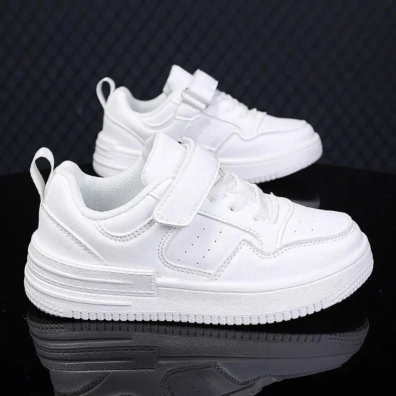 Kids white waterproof running shoes by SHOWLU FASHION STORE, casual sneakers for boys and girls with breathable PU leather.