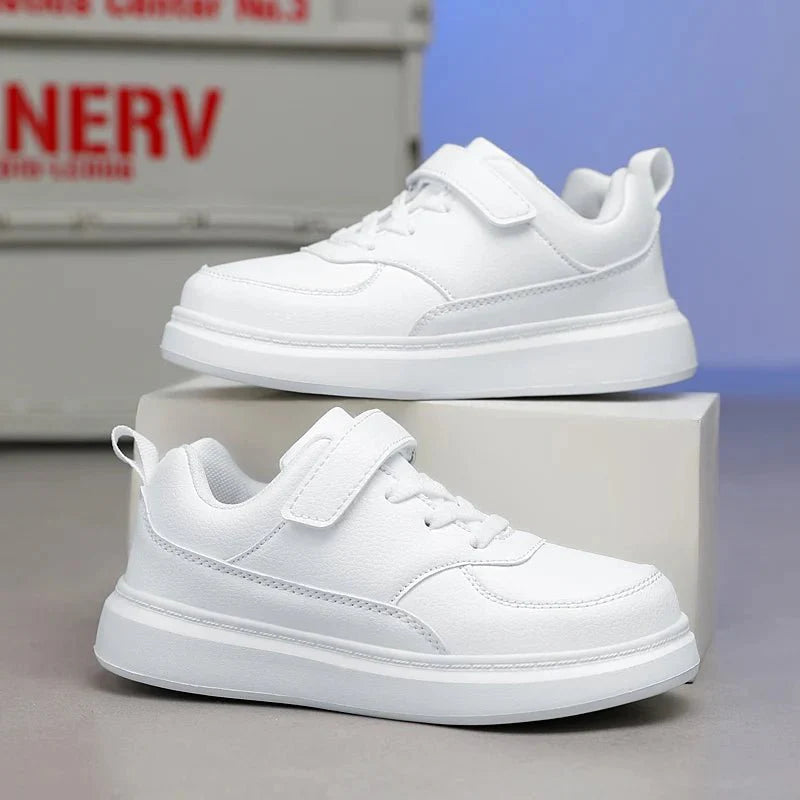Kids white waterproof running shoes by SHOWLU FASHION STORE, casual sneakers for boys and girls, breathable PU leather sports shoes