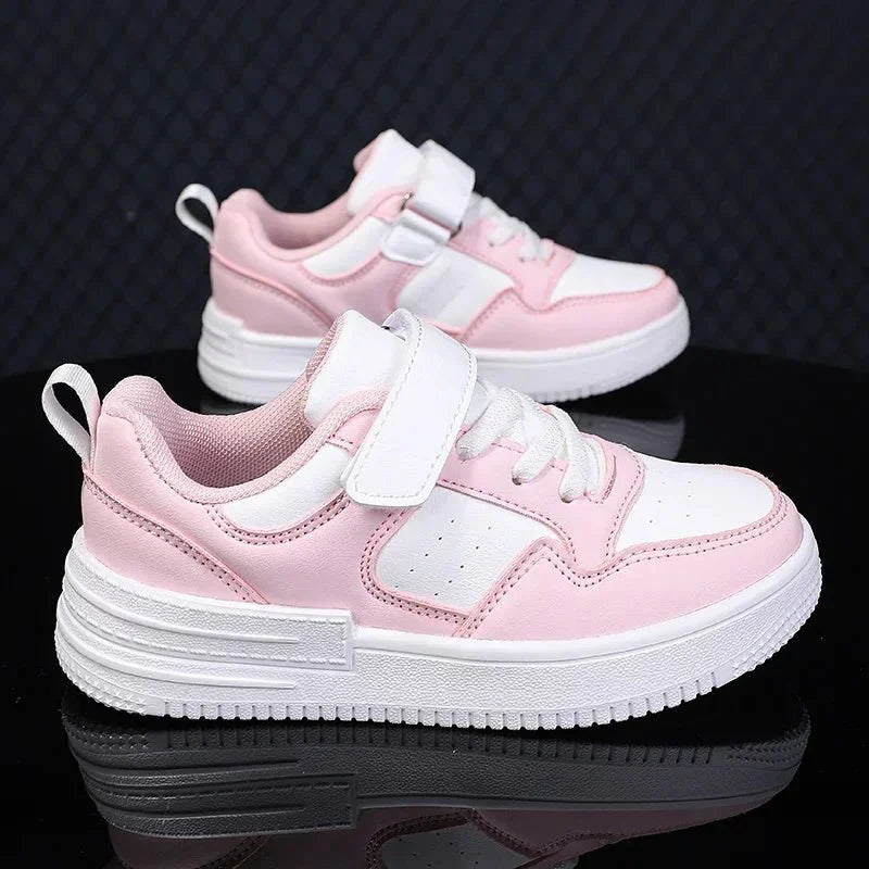 Kids white running shoes by SHOWLU FASHION STORE, waterproof PU leather sneakers for boys and girls, casual and sporty footwear.