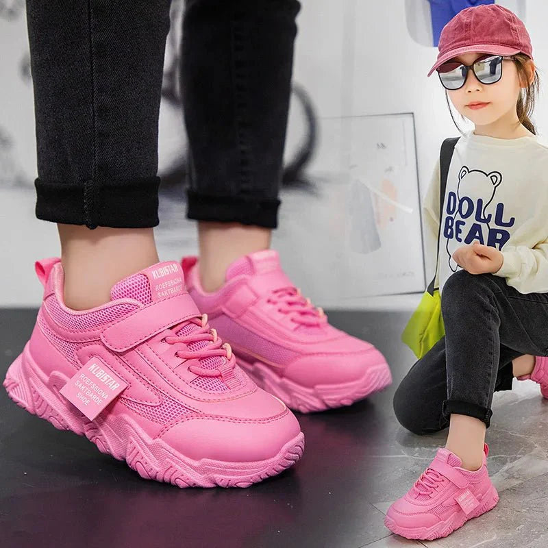 Kids running shoes by SHOWLU FASHION STORE featuring breathable mesh, anti-skid soles, and casual design for boys and girls.