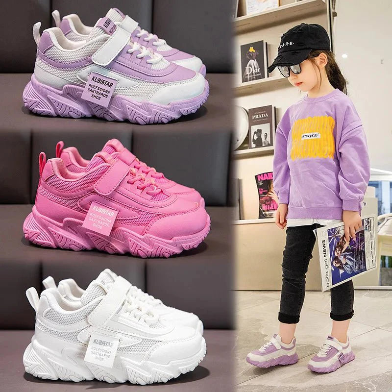 Kids running shoes by SHOWLU FASHION STORE featuring breathable mesh, anti-skid soles, casual design for boys and girls.