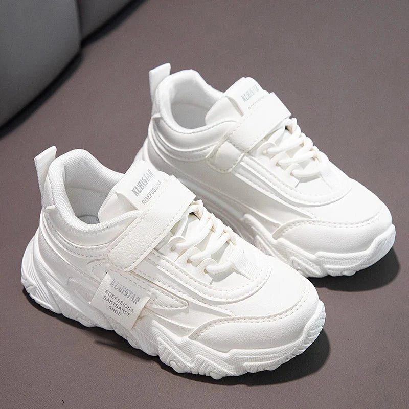 Kids running sneakers by SHOWLU FASHION STORE, PU leather sports shoes with anti-skid soles for girls and boys.