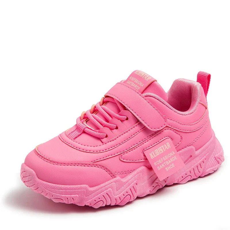 Kids running sneakers by SHOWLU FASHION STORE, PU leather sports shoes for girls and boys with anti-skid soles and casual style.