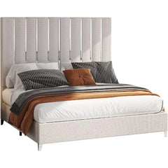 King Bed Frame, Velvet Upholstered Beds Frames with Silver Plating Trim, Bed Frame - SHOWLU FASHION STORE