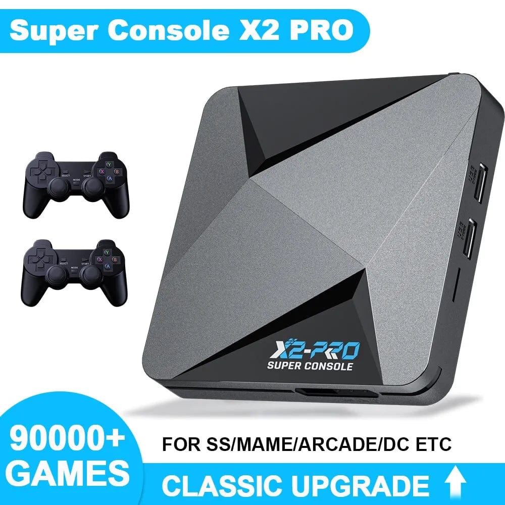 Kinhank Super Console X2 Pro retro video game console with 90000 games, gamepad, and gaming box for kids.