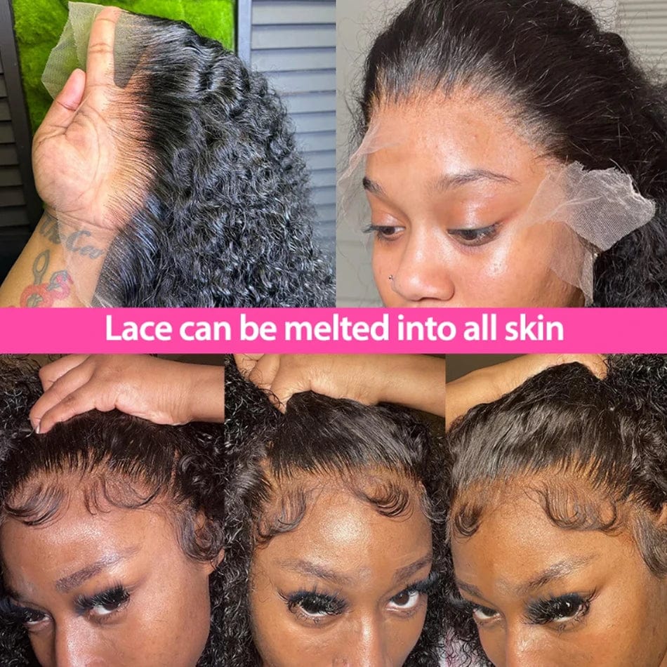 Kinky curly bob lace frontal human hair wig by SHOWLU FASHION STORE, 180% density, short water curly style, natural look for women.