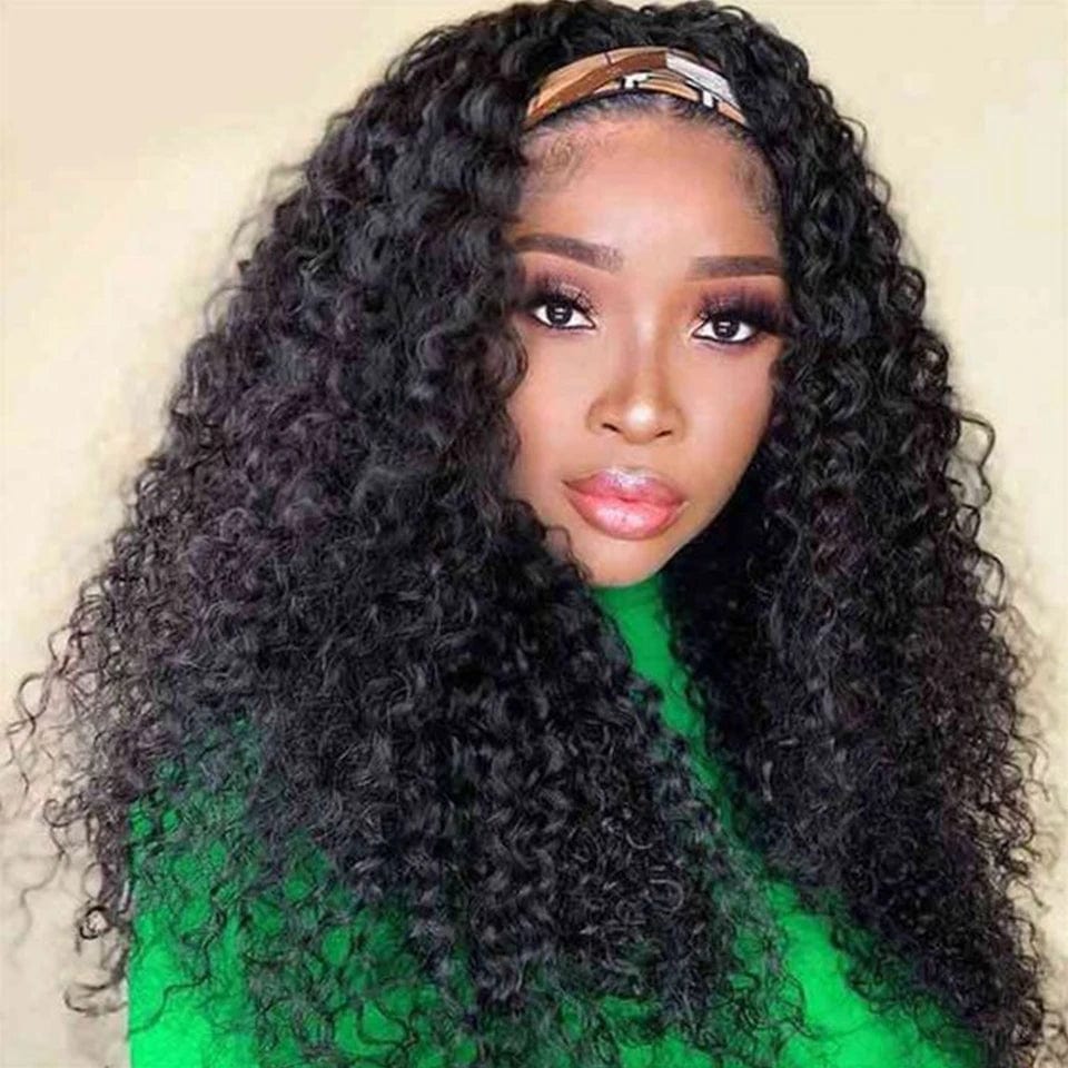 Kinky Curly Human Hair Headband Wig For Black Women 180% Density Glueless Brazilian Remy Jerry Curl Full Machine Made Hair - SHOWLU FASHION STORE