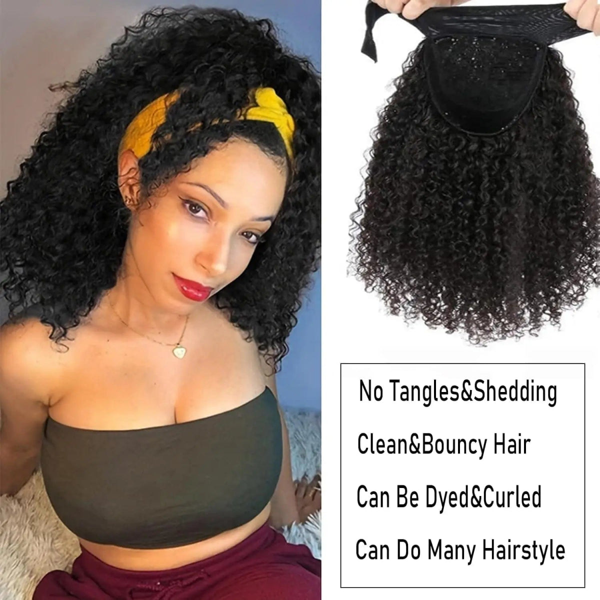 Kinky Curly Human Hair Wig Headband Half Wigs 10 - 24inch For Women Brazilian Remy Hair Machine Made Natual Color - SHOWLU FASHION STORE